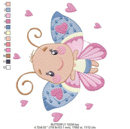 Butterfly embroidery design - Baby girl machine embroidery pattern - Butterfly with happy face file - Instant digital download pes jef dst