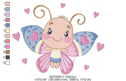 Butterfly embroidery design - Baby girl machine embroidery pattern - Butterfly with happy face file - Instant digital download pes jef dst