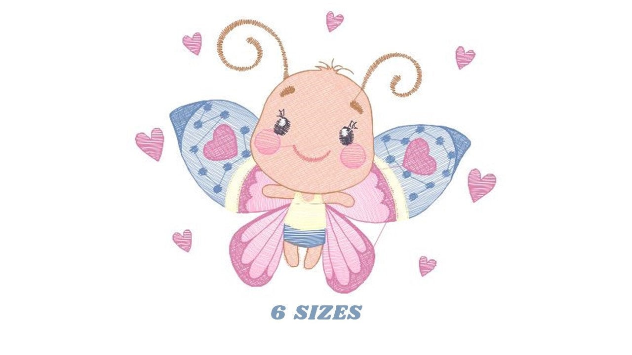 Butterfly embroidery design - Baby girl machine embroidery pattern - Butterfly with happy face file - Instant digital download pes jef dst