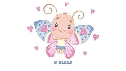 Butterfly embroidery design - Baby girl machine embroidery pattern - Butterfly with happy face file - Instant digital download pes jef dst