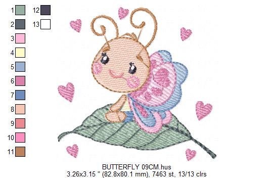 Butterfly embroidery design - Dragonfly machine embroidery pattern - Baby Girl Butterfly with hearts - Instant download digital pes jef dst - Marcia Embroidery
