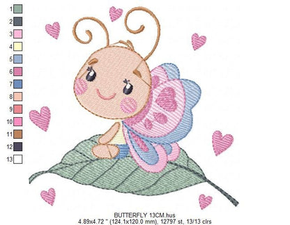 Butterfly embroidery design - Dragonfly machine embroidery pattern - Baby Girl Butterfly with hearts - Instant download digital pes jef dst - Marcia Embroidery