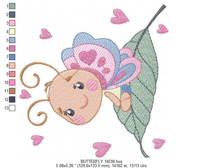Butterfly embroidery design - Dragonfly machine embroidery pattern - Baby Girl Butterfly with hearts - Instant download digital pes jef dst - Marcia Embroidery