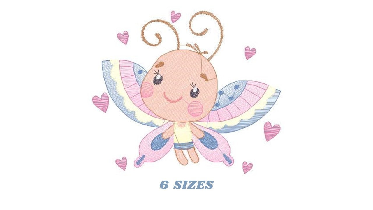 Butterfly with hearts embroidery design - Colorful Dragonfly machine embroidery pattern - Baby boy and girl file - Instant download digital
