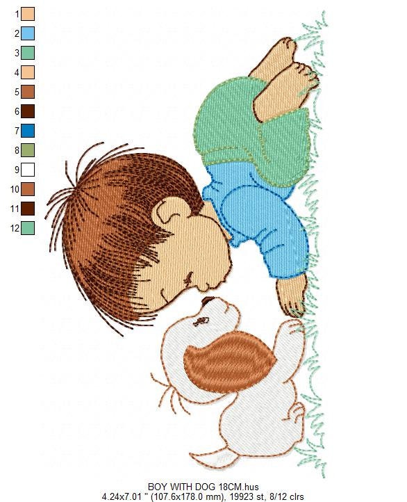 Boy embroidery designs - Dog embroidery design machine embroidery pattern - Boy with dog embroidery file - kid embroidery filled design pes