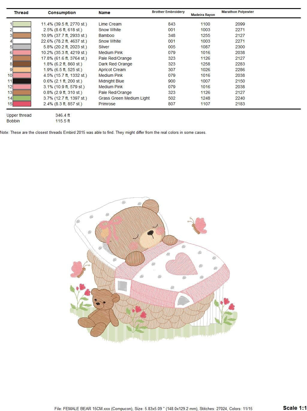 Newborn baby bear embroidery designs - Sleeping teddy bear machine embroidery pattern - baby girl file - Instant digital download pes jef