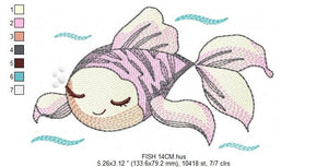 Fish embroidery designs - Ocean animals embroidery design machine embroidery pattern - Sleeping fish embroidery file - Delicate sea animals