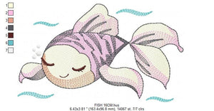 Fish embroidery designs - Ocean animals embroidery design machine embroidery pattern - Sleeping fish embroidery file - Delicate sea animals