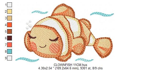 Clown Fish embroidery designs - Ocean animals embroidery design machine embroidery pattern - Sleeping Fish embroidery - delicate sea animal Marcia Embroidery