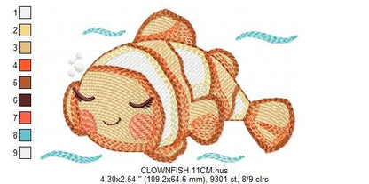 Clown Fish embroidery designs - Ocean animals embroidery design machine embroidery pattern - Sleeping Fish embroidery - delicate sea animal Marcia Embroidery