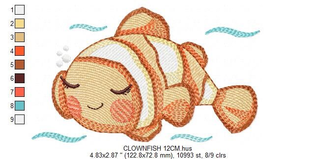 Clown Fish embroidery designs - Ocean animals embroidery design machine embroidery pattern - Sleeping Fish embroidery - delicate sea animal Marcia Embroidery