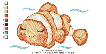 Clown Fish embroidery designs - Ocean animals embroidery design machine embroidery pattern - Sleeping Fish embroidery - delicate sea animal Marcia Embroidery