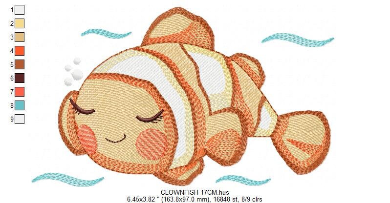 Clown Fish embroidery designs - Ocean animals embroidery design machine embroidery pattern - Sleeping Fish embroidery - delicate sea animal Marcia Embroidery