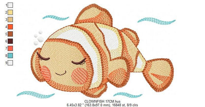 Clown Fish embroidery designs - Ocean animals embroidery design machine embroidery pattern - Sleeping Fish embroidery - delicate sea animal Marcia Embroidery