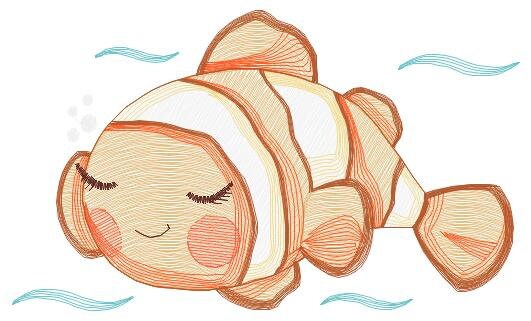 Clown Fish embroidery designs - Ocean animals embroidery design machine embroidery pattern - Sleeping Fish embroidery - delicate sea animal Marcia Embroidery