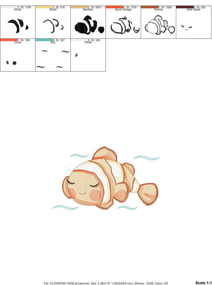 Clown Fish embroidery designs - Ocean animals embroidery design machine embroidery pattern - Sleeping Fish embroidery - delicate sea animal Marcia Embroidery