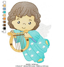 Charger l&#39;image dans la galerie, Angel embroidery designs - Baby boy embroidery design machine embroidery pattern - Angel with harp embroidery file - instant download jef
