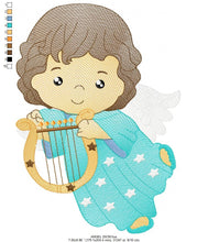 Charger l&#39;image dans la galerie, Angel embroidery designs - Baby boy embroidery design machine embroidery pattern - Angel with harp embroidery file - instant download jef
