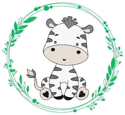 Zebra embroidery designs - Safari embroidery design machine embroidery pattern - Animal embroidery download - Zebra with frame pes jef hus Marcia Embroidery
