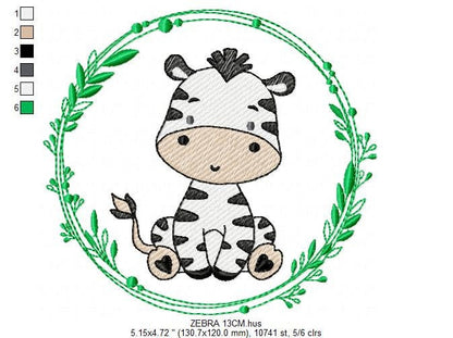Zebra embroidery designs - Safari embroidery design machine embroidery pattern - Animal embroidery download - Zebra with frame pes jef hus Marcia Embroidery