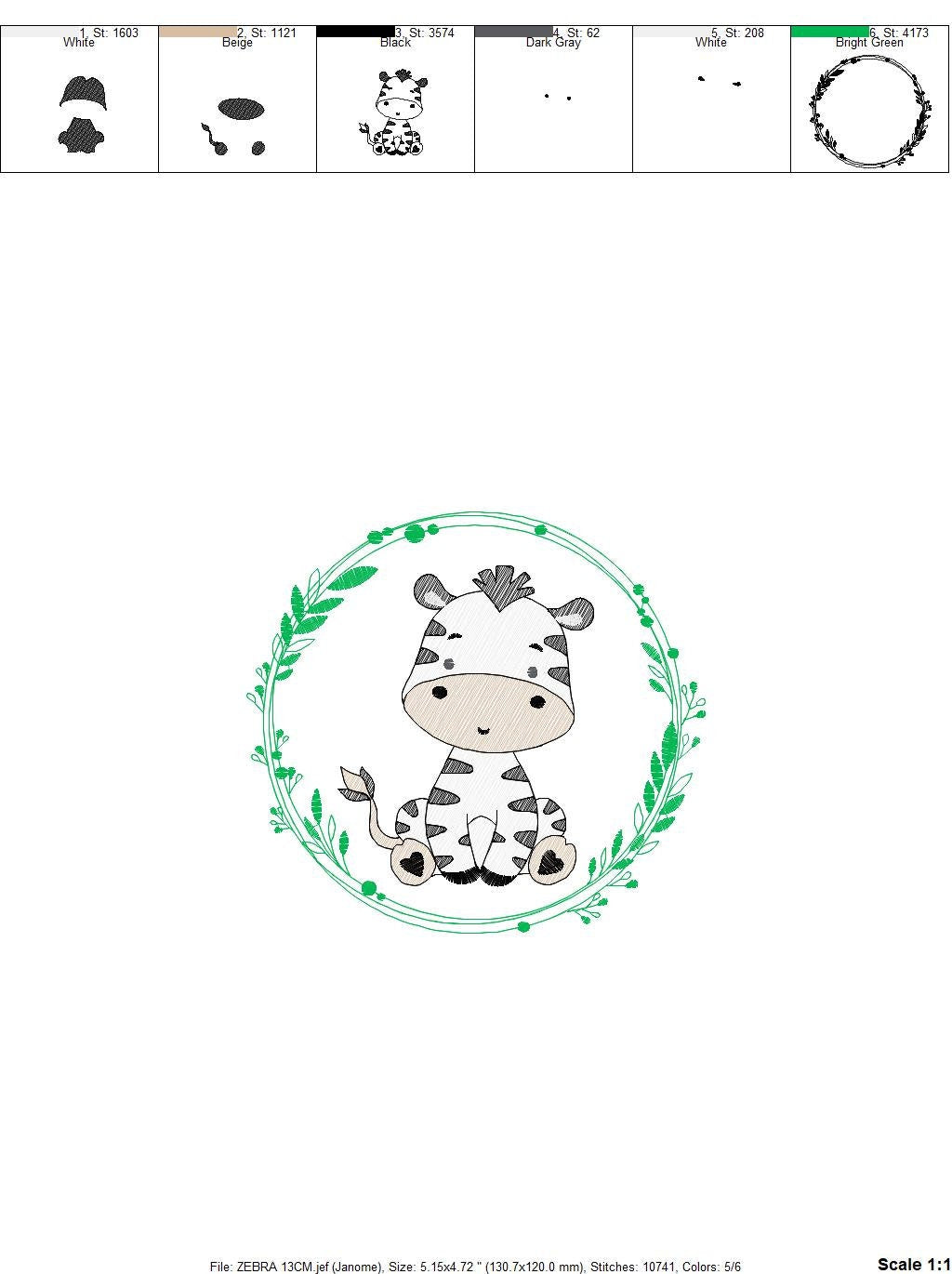 Zebra embroidery designs - Safari embroidery design machine embroidery pattern - Animal embroidery download - Zebra with frame pes jef hus Marcia Embroidery