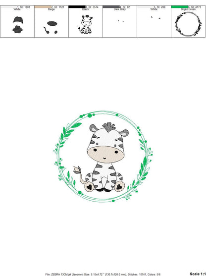 Zebra embroidery designs - Safari embroidery design machine embroidery pattern - Animal embroidery download - Zebra with frame pes jef hus Marcia Embroidery