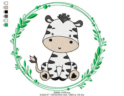 Zebra embroidery designs - Safari embroidery design machine embroidery pattern - Animal embroidery download - Zebra with frame pes jef hus Marcia Embroidery
