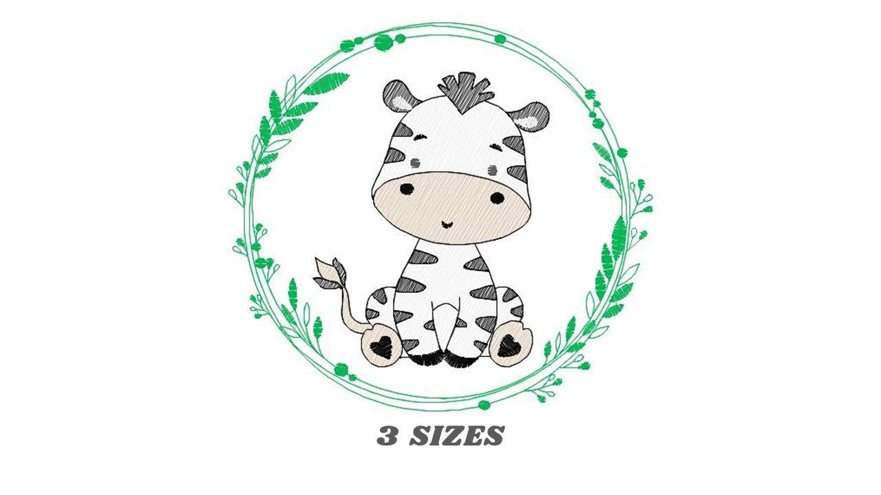 Zebra embroidery designs - Safari embroidery design machine embroidery pattern - Animal embroidery download - Zebra with frame pes jef hus Marcia Embroidery