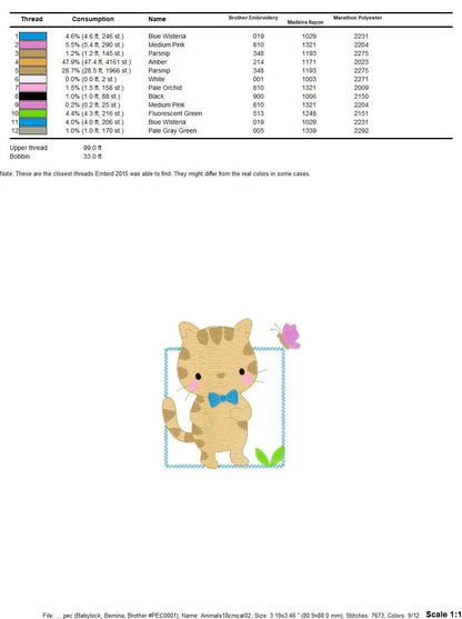 Cat embroidery design - Kitty embroidery designs machine embroidery pattern - Pet embroidery file - Baby boy embroidery - instant download Marcia Embroidery