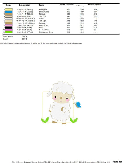 Sheep embroidery design - Lamb with butterfly frame machine embroidery pattern - Baby boy file - Farm ranch animal - Instant download pes