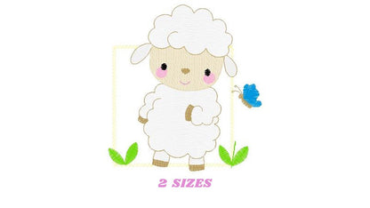 Sheep embroidery design - Lamb with butterfly frame machine embroidery pattern - Baby boy file - Farm ranch animal - Instant download pes