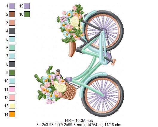 Bike embroidery designs - Bicycle embroidery design machine embroidery pattern - baby girl embroidery file - jef pes dst hus vip vp3 xxx