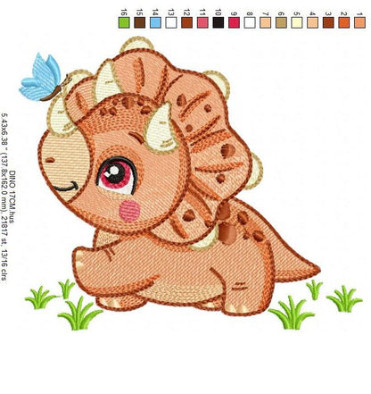 Dinosaur embroidery designs - Dino embroidery design machine embroidery pattern - instant download - Triceratops embroidery file pes jef hus
