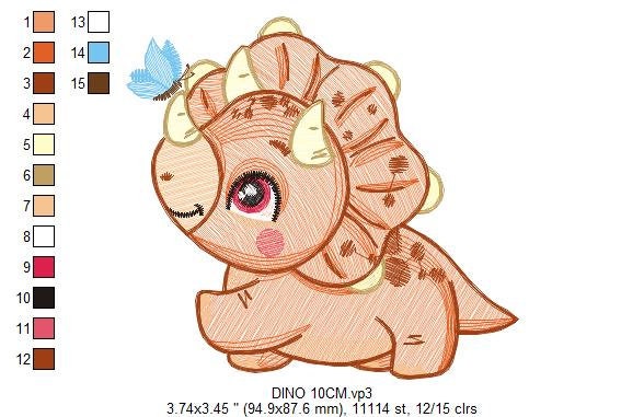 Dinosaur embroidery designs - Dino embroidery design machine embroidery pattern - instant download - Triceratops embroidery file pes jef hus