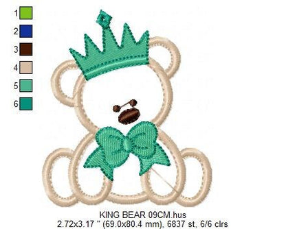 Bear embroidery designs - Teddy embroidery design machine embroidery pattern - King embroidery file Queen embroidery - Bear applique design