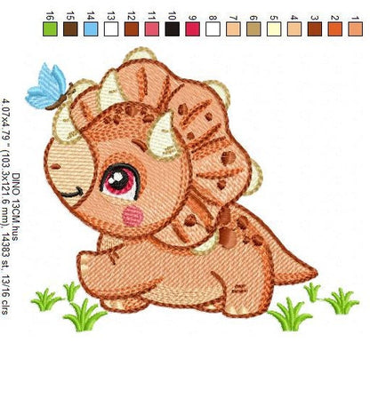 Dinosaur embroidery designs - Dino embroidery design machine embroidery pattern - instant download - Triceratops embroidery file pes jef hus