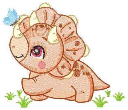 Dinosaur embroidery designs - Dino embroidery design machine embroidery pattern - instant download - Triceratops embroidery file pes jef hus