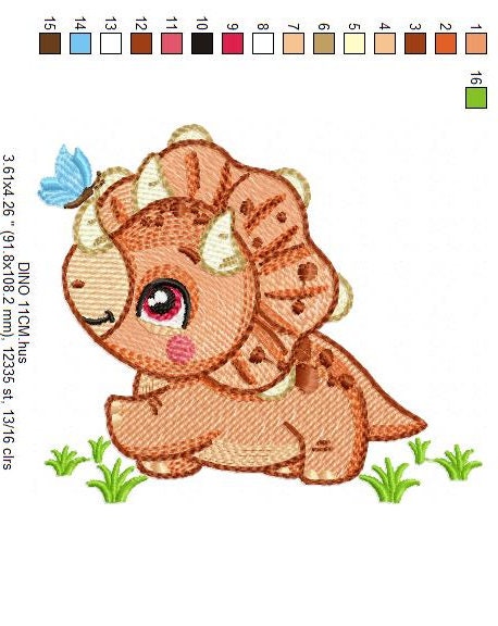 Dinosaur embroidery designs - Dino embroidery design machine embroidery pattern - instant download - Triceratops embroidery file pes jef hus