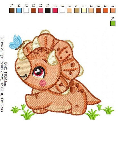 Dinosaur embroidery designs - Dino embroidery design machine embroidery pattern - instant download - Triceratops embroidery file pes jef hus