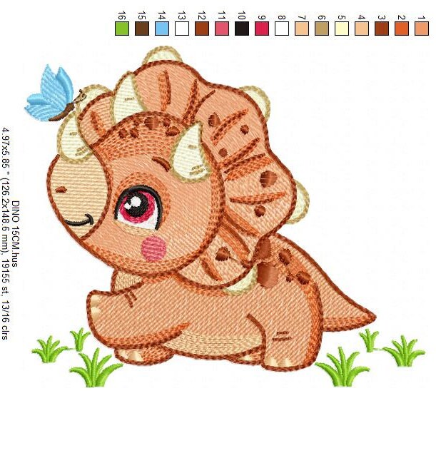 Dinosaur embroidery designs - Dino embroidery design machine embroidery pattern - instant download - Triceratops embroidery file pes jef hus