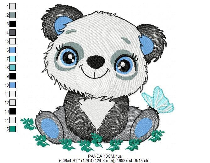 Panda embroidery design - Animal embroidery designs machine embroidery pattern - Baby boy embroidery file - Panda with butterfly download