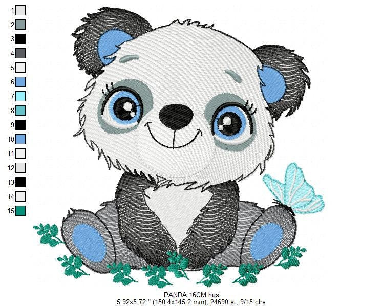 Panda embroidery design - Animal embroidery designs machine embroidery pattern - Baby boy embroidery file - Panda with butterfly download