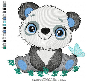 Panda embroidery design - Animal embroidery designs machine embroidery pattern - Baby boy embroidery file - Panda with butterfly download