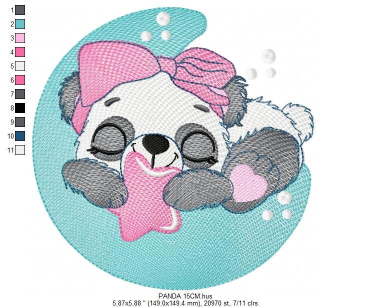 Sleeping Panda embroidery design - Animal embroidery designs machine embroidery pattern - Baby girl embroidery file - Moon embroidery design