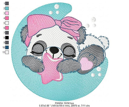 Sleeping Panda embroidery design - Animal embroidery designs machine embroidery pattern - Baby girl embroidery file - Moon embroidery design
