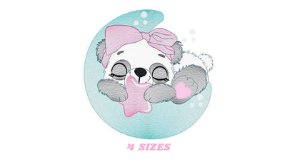 Sleeping Panda embroidery design - Animal embroidery designs machine embroidery pattern - Baby girl embroidery file - Moon embroidery design