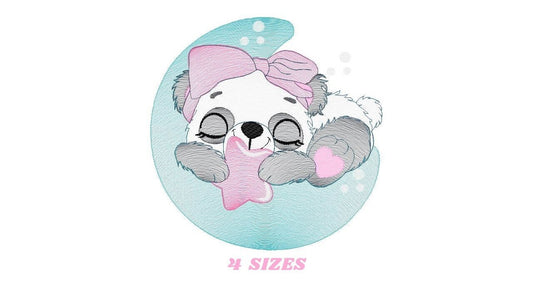 Sleeping Panda embroidery design - Animal embroidery designs machine embroidery pattern - Baby girl embroidery file - Moon embroidery design
