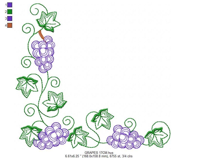 Grapes corner embroidery designs - Grape Frame machine embroidery pattern - Eucharist Religious Catholic - Instant digital download jef pes