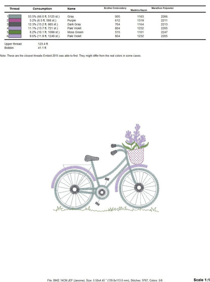 Bike embroidery designs - Bicycle embroidery design machine embroidery pattern - baby  girl embroidery file - jef pes dst hus vip vp3 xxx Marcia Embroidery
