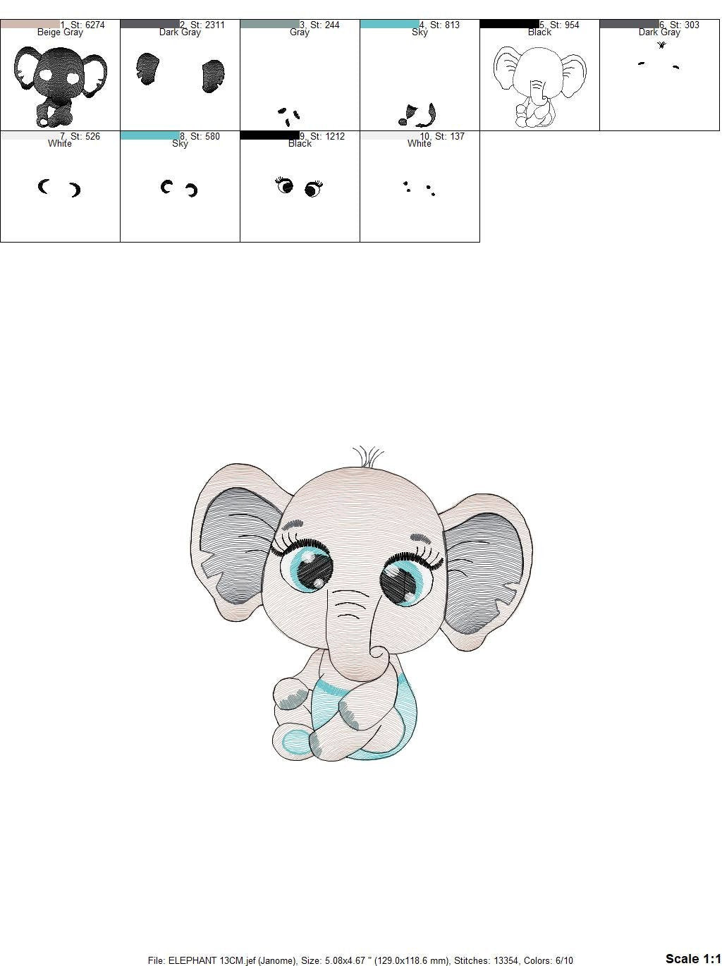 Baby Elephant embroidery designs - Safari Wild Male Animal embroidery design machine embroidery pattern - instant digital download pes jef
